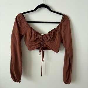 Burnt Orange Brown Long Sleeve Crop Top Hippie Boho Medieval